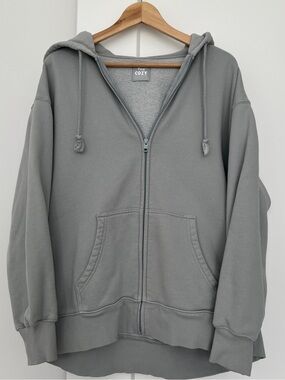 Aritzia TNA Cozy Fleece Boyfriend Full-Zip Hooded Sweatshirt GD Wolf Grey Size 2